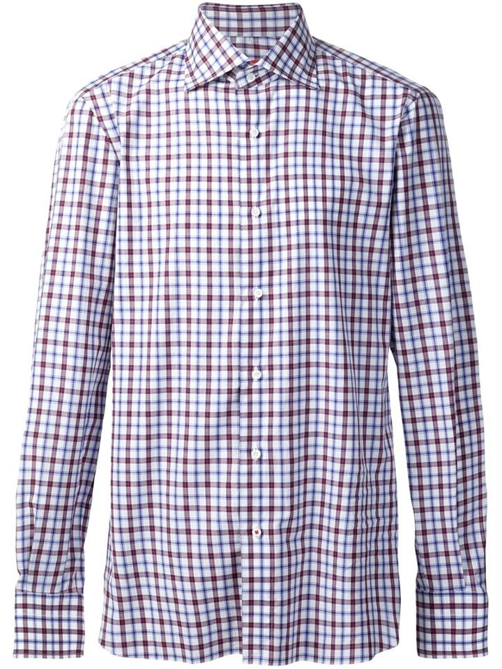 Isaia Casual Checked Shirt, Men's, Size: 18, Blue, Cotton