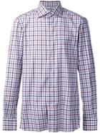 Isaia Casual Checked Shirt, Men's, Size: 18, Blue, Cotton
