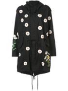 Creatures Of The Wind Daisy Embroidery Hooded Coat - Black