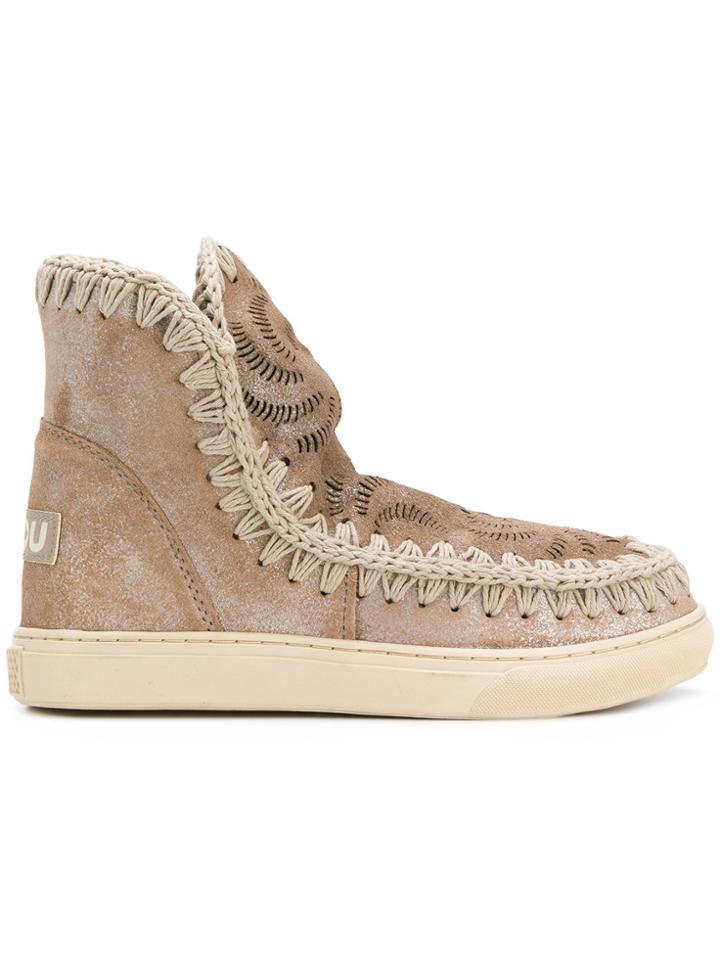 Mou Stitch-detail Boots - Nude & Neutrals