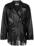 Alberta Ferretti Oversized Fringe Trim Biker Jacket - Black