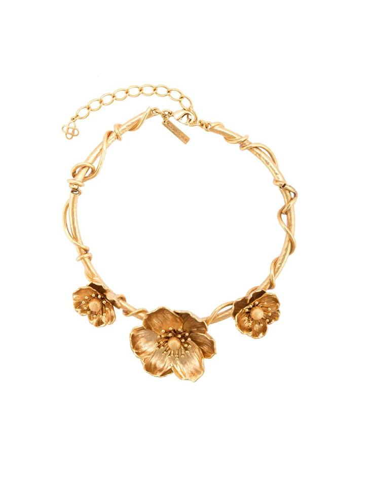 Oscar De La Renta Three Flower Charm Necklace - Gold