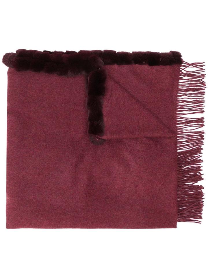 N.peal Fur-trim Oversized Scarf - Red