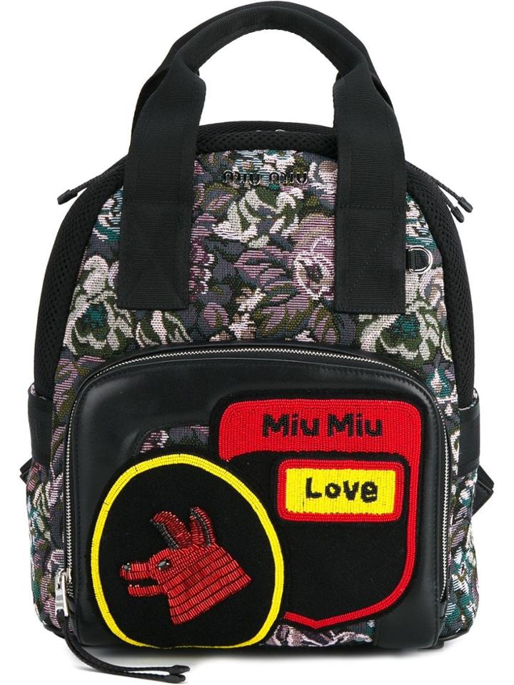 Miu Miu Small Floral Tapestry Backpack - Black