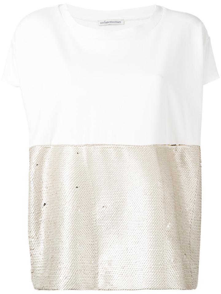 Stefano Mortari - Light Gold Sequin Top - Women - Polyamide/polyester/spandex/elastane/viscose - 40, White, Polyamide/polyester/spandex/elastane/viscose