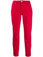 Closed High-waisted Slim-fit Jeans - Red