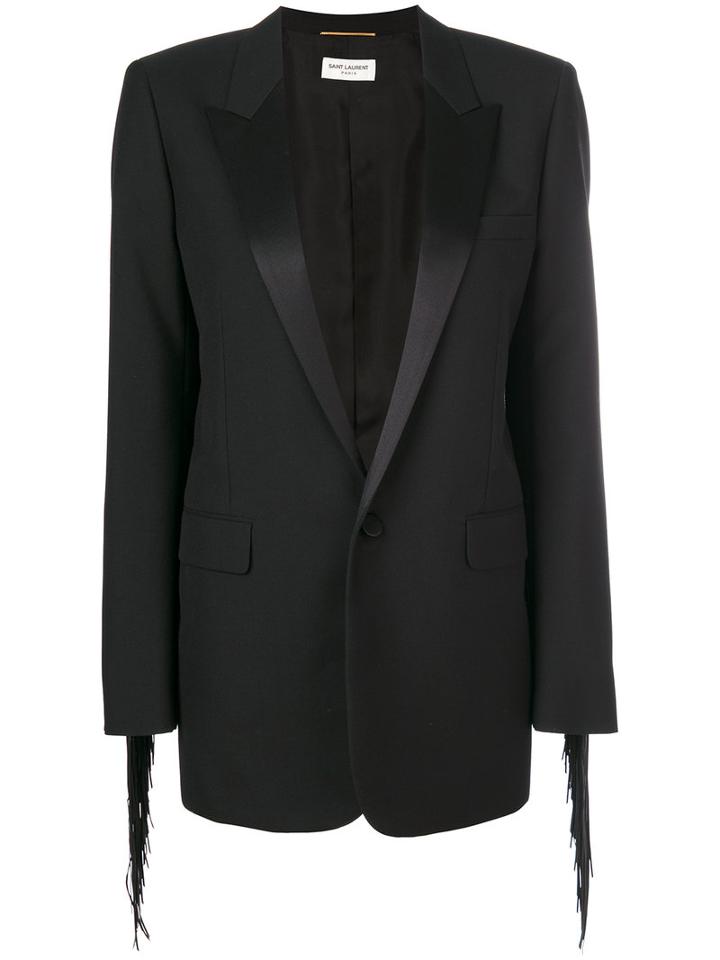 Saint Laurent - Fringed Blazer - Women - Silk/cotton/lamb Skin/virgin Wool - 36, Black, Silk/cotton/lamb Skin/virgin Wool