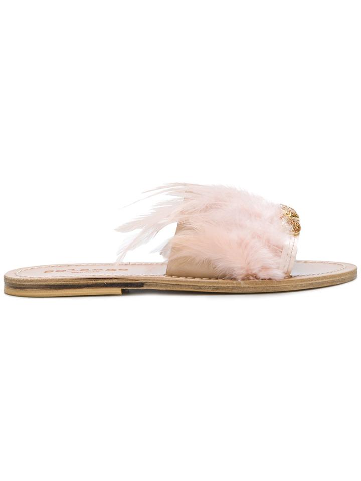 Solange Sandals Feathered Slide Sandals - Pink & Purple