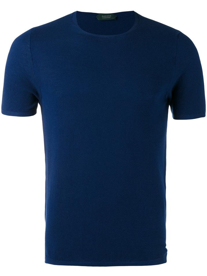 Zanone - Knitted T-shirt - Men - Cotton - 48, Blue, Cotton