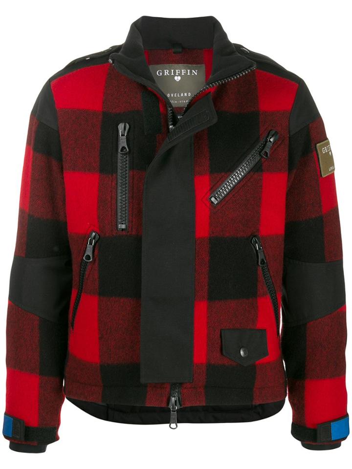 Griffin Concealed Front Checked Jacket - Red