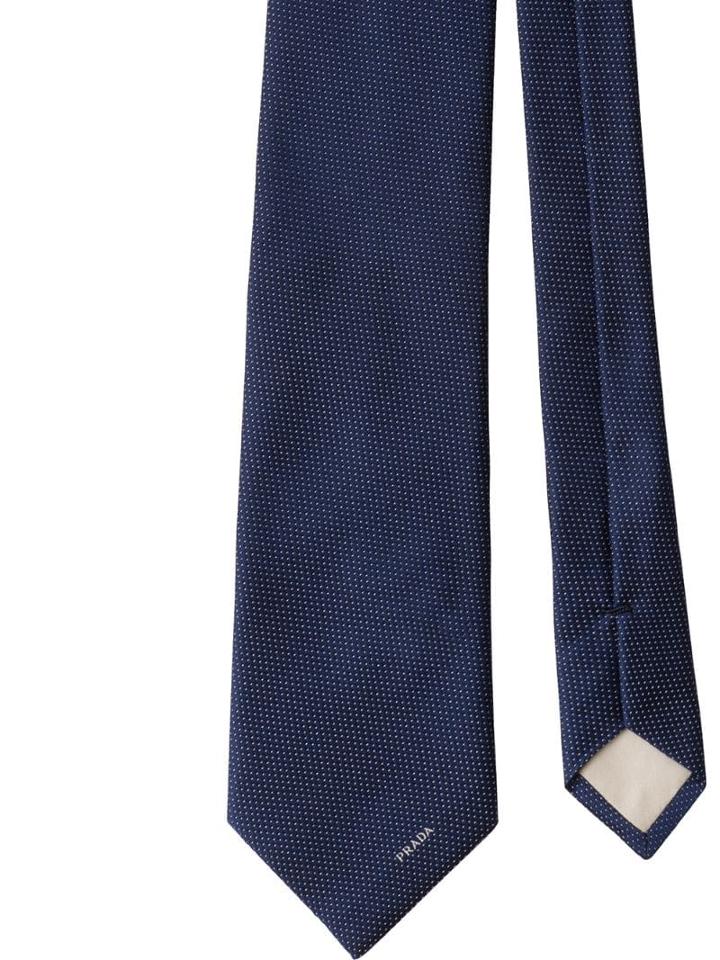 Prada Pinpoint Motif Lettering Tie - Blue