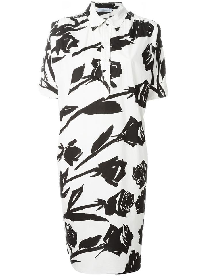 Blumarine Rose Pattern Print Button Down Midi Dress