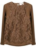 Ports 1961 Blouse With Lace Panels - Brown