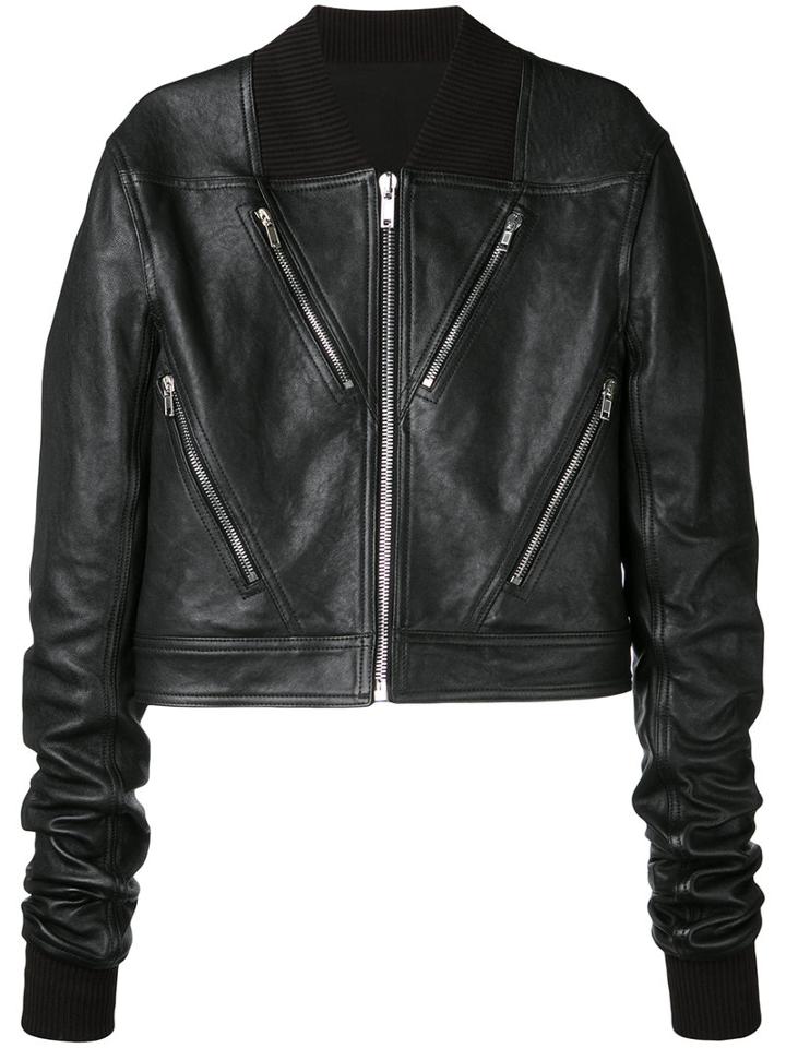 Rick Owens - Cropped Biker Jacket - Men - Leather/polyamide/wool - 50, Black, Leather/polyamide/wool