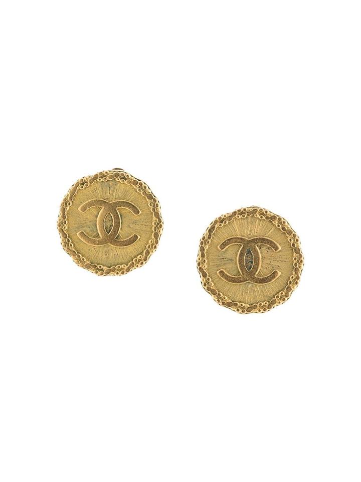 Chanel Pre-owned Dotted Edge Cc Button Earrings - Gold