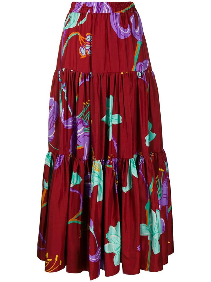 La Doublej Tiered Floral Print Skirt