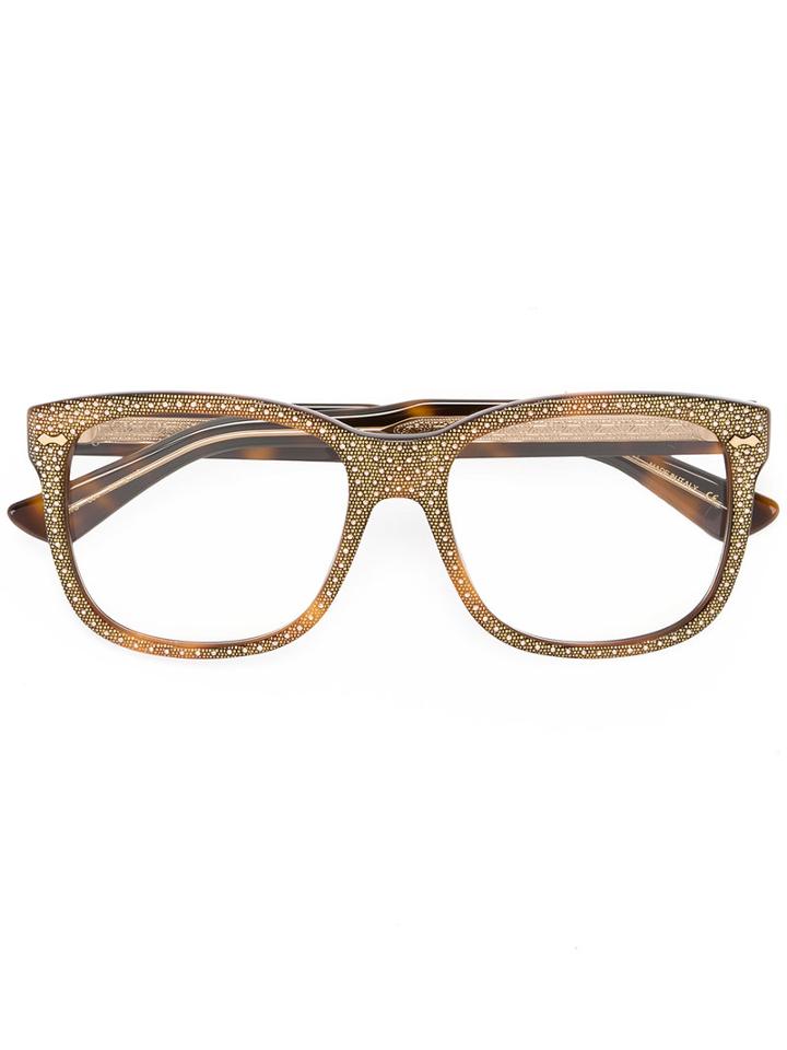 Gucci Eyewear Square Frame Rhinestone Glasses, Brown, Acetate/swarovski Crystal