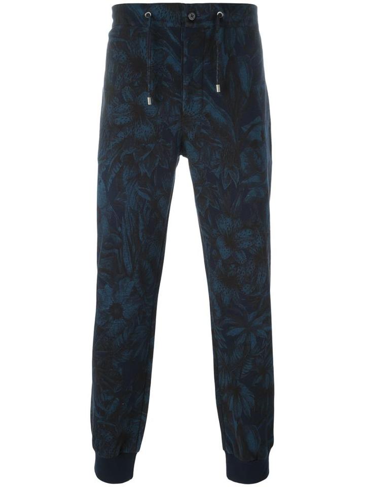 Etro Floral Print Track Pants, Men's, Size: Medium, Blue, Cotton/polyamide