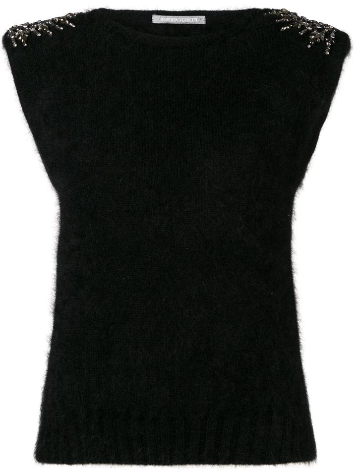 Alberta Ferretti Embellished Knitted Top - Black