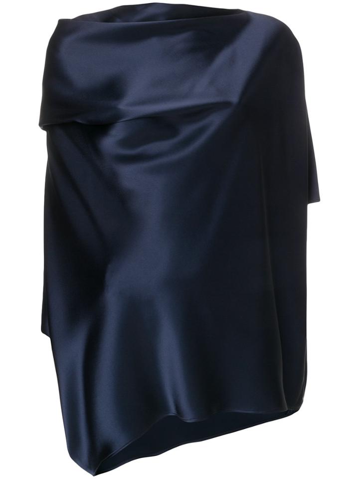 Gianluca Capannolo Draped Satin Slash Neck Blouse - Blue