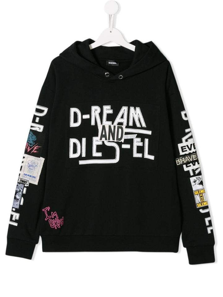 Diesel Kids Printed Hooded Sweatshirt - Black
