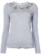 Altuzarra - Floral Embellished Sweater - Women - Wool/merino - M, Grey, Wool/merino