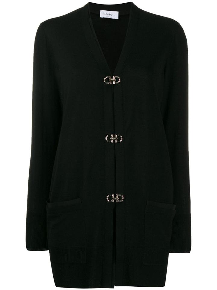 Salvatore Ferragamo Gancini Buckle Long Cardigan - Black