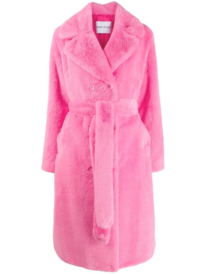 Stand Studio Belted Double-breasted Coat - Pink
