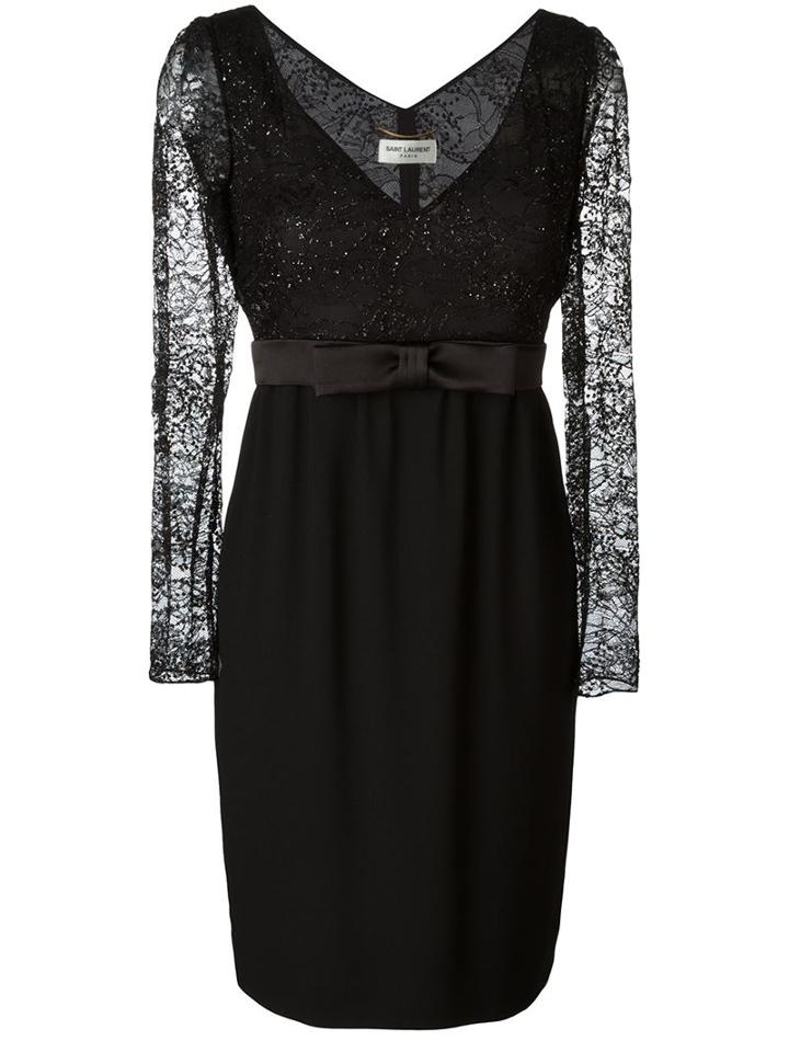 Saint Laurent Floral Lace Panel Dress, Women's, Size: 36, Black, Viscose/polyester/nylon/silk