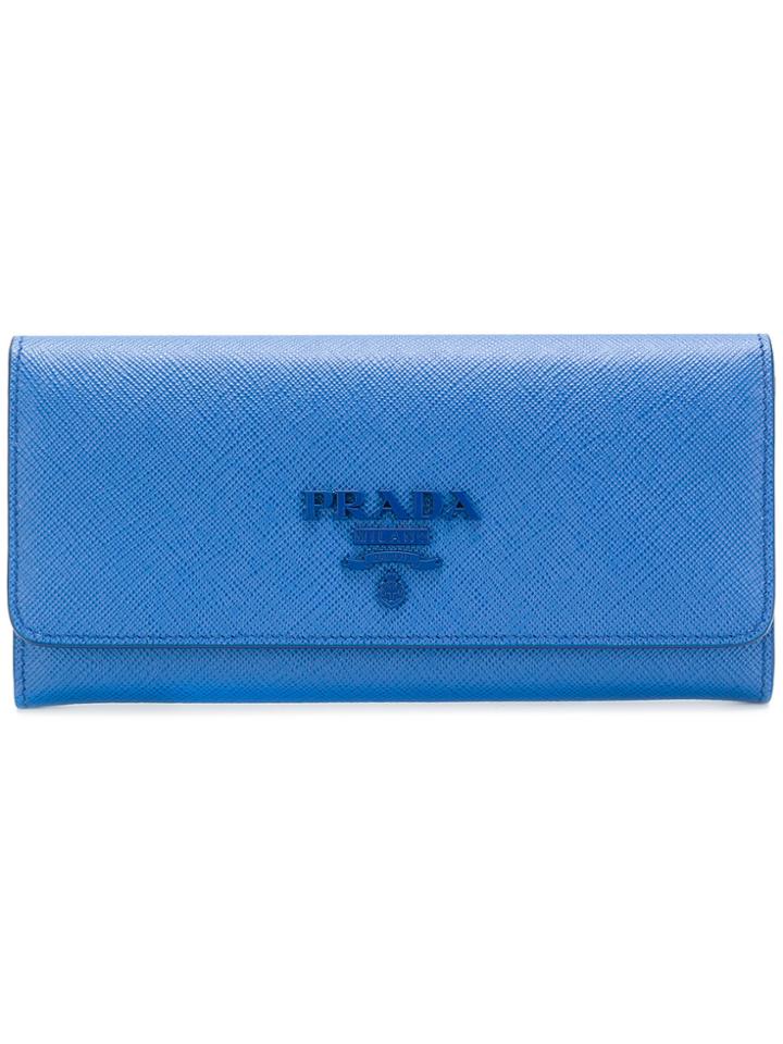 Prada Saffiano Continental Wallet - Blue