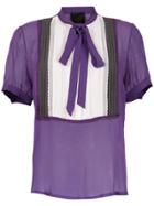 Andrea Bogosian Silk Top With Lace Up Detail - Purple