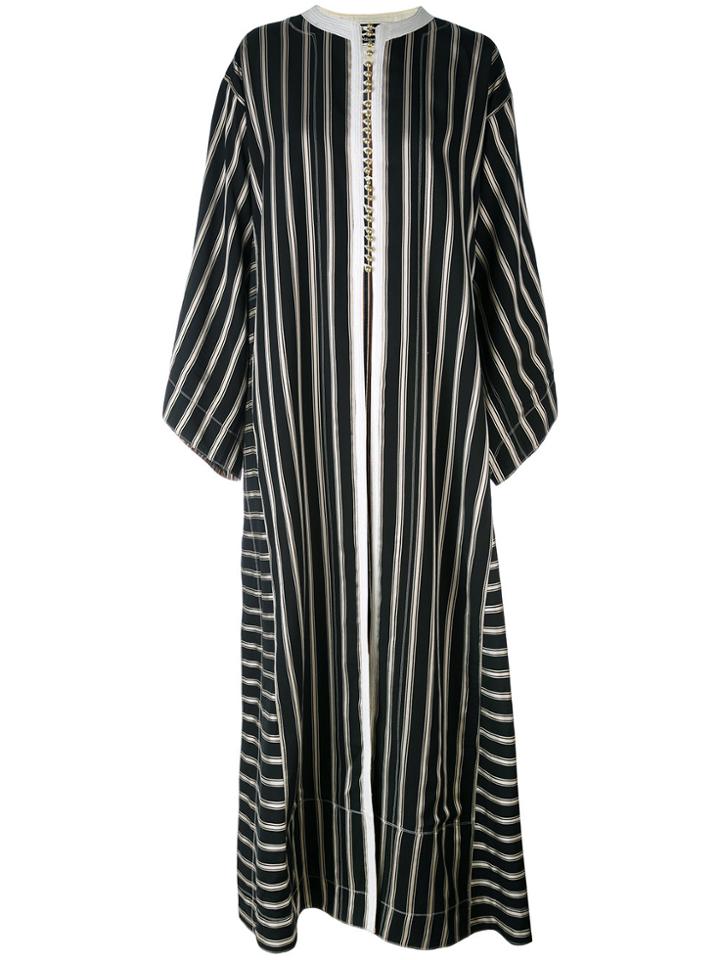 Etro Collarless Long Striped Duster Coat - Black