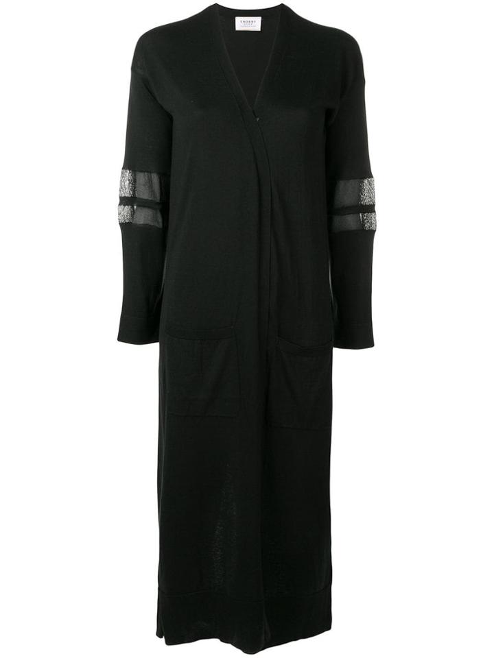 Snobby Sheep Sheer Panel Long Cardigan - Black