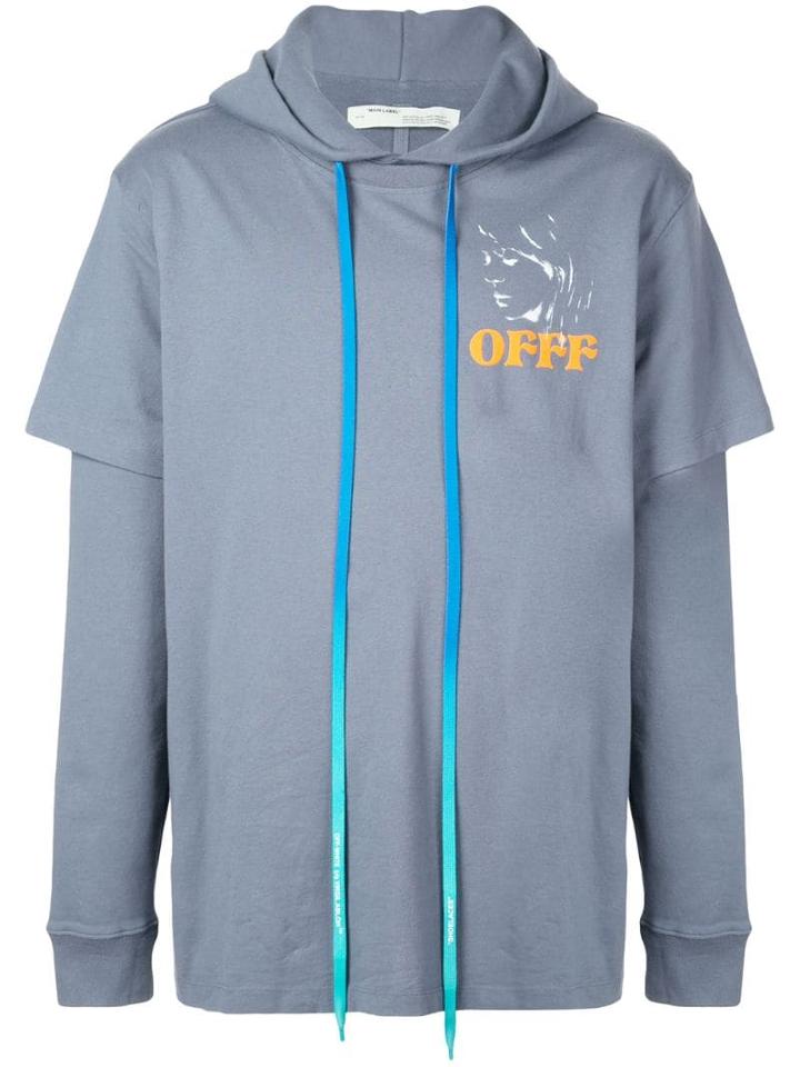 Off-white Layered-look Logo Print Hoodie - Blue