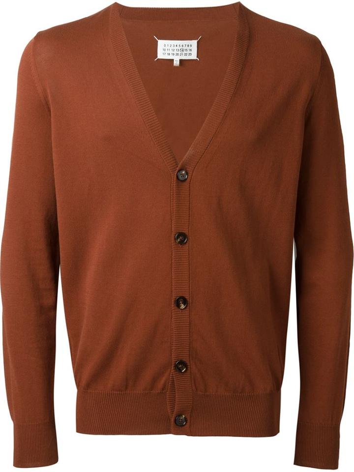 Maison Margiela Elbow Patch Cardigan, Men's, Size: Xl, Red, Cotton/calf Leather