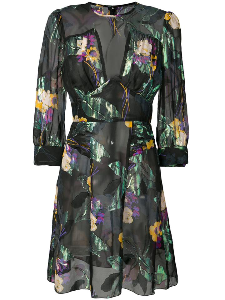 Anna Sui Sheer Floral Metallic Dress - Black