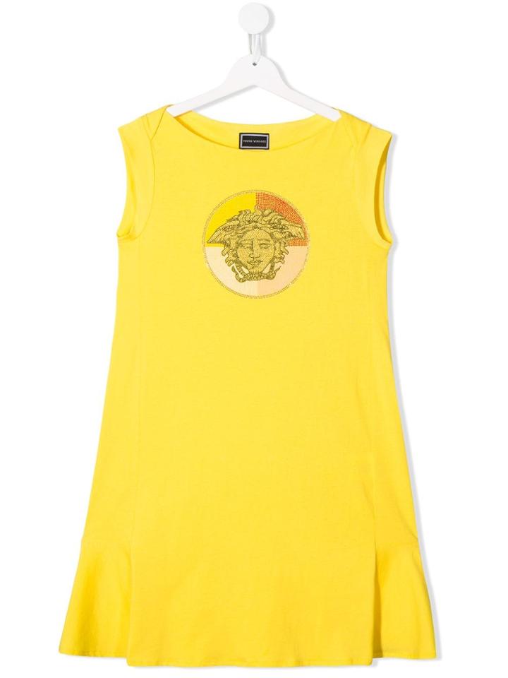 Young Versace Sleeveless Sequinned Medusa Dress - Yellow