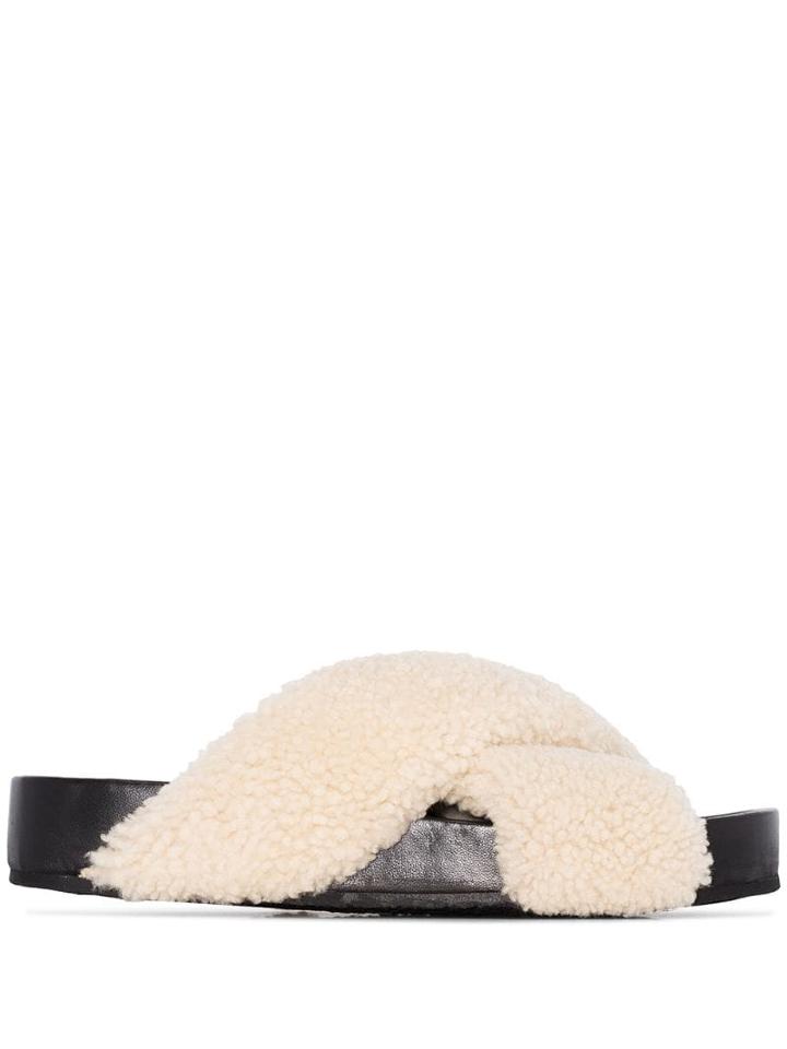 Jil Sander Shearling Cross-over Slides - Black