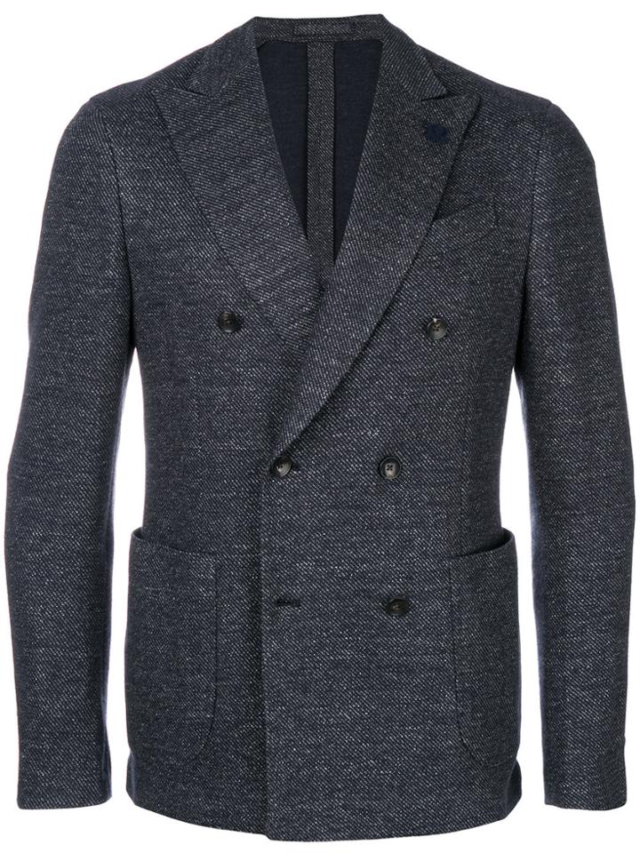 Lardini Woven Double Breasted Jacket - Blue