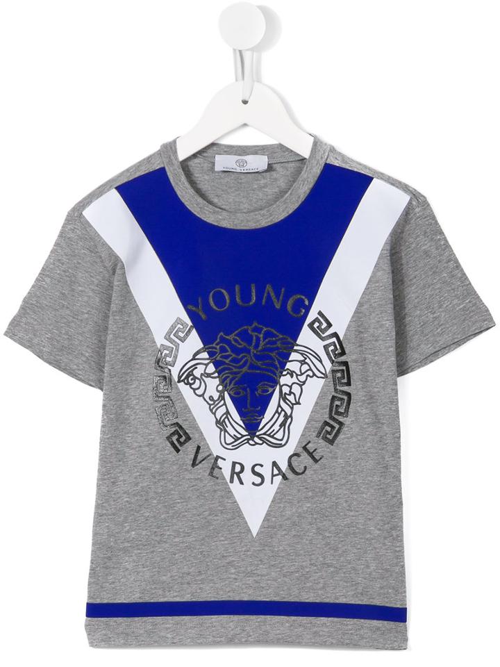 Young Versace Medusa Logo Chevron T-shirt, Boy's, Size: 12 Yrs, Grey