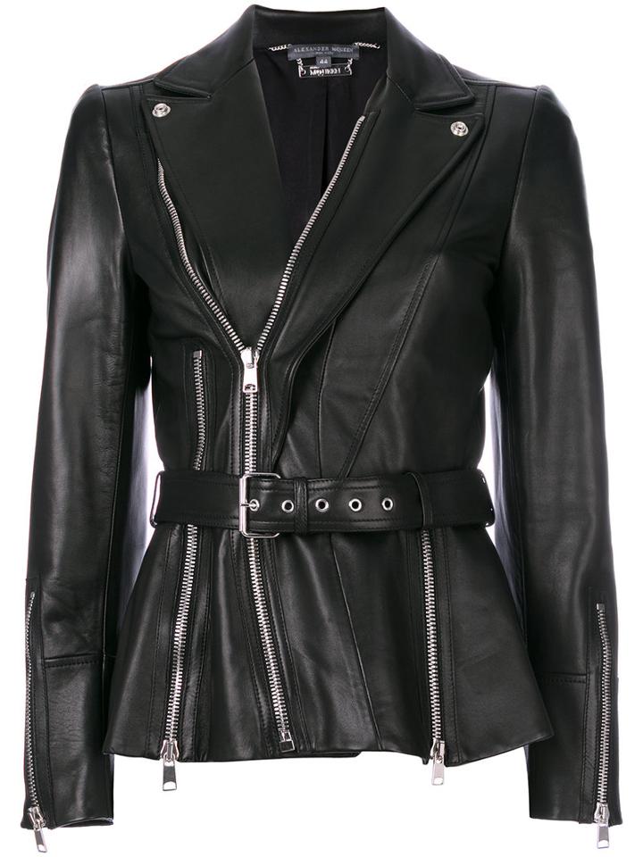 Alexander Mcqueen - Biker Jacket - Women - Silk/lamb Skin - 38, Black, Silk/lamb Skin