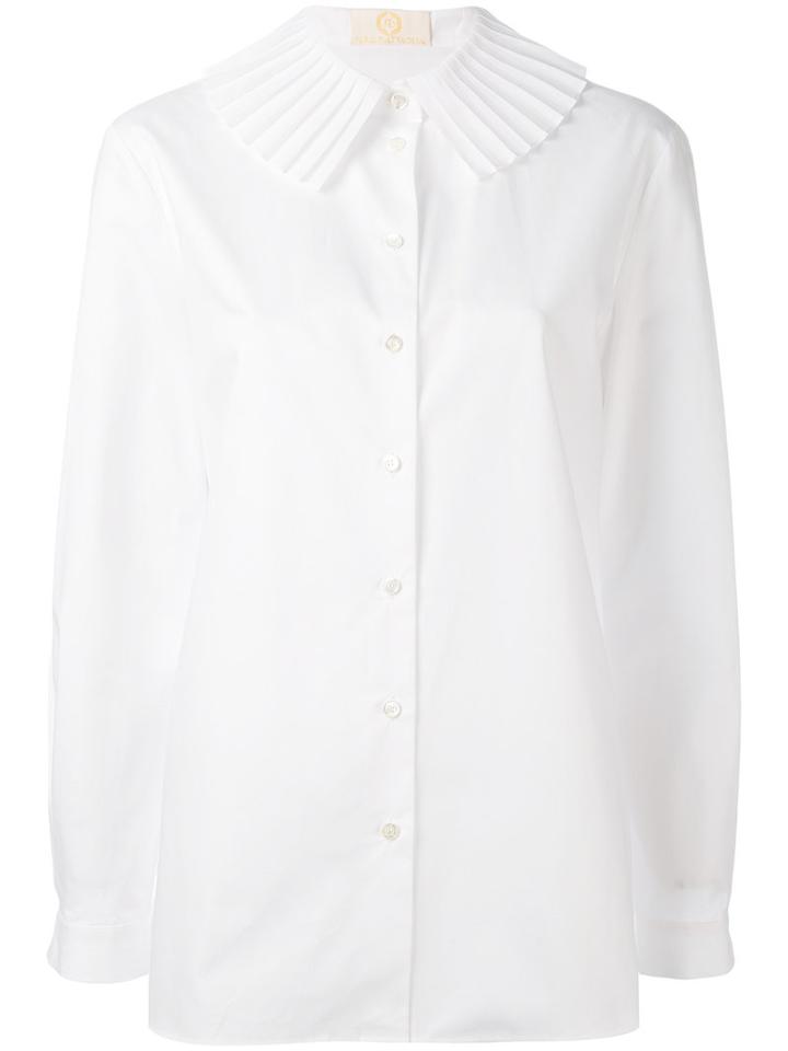 Sara Battaglia - Pleated Collar Shirt - Women - Cotton - 42, Women's, White, Cotton