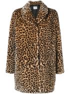 Stand Leopard Print Coat - Brown