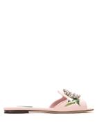 Dolce & Gabbana Lily-print Sandals With Brooch Detail - Pink