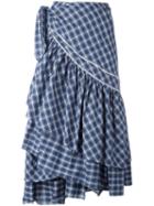 Circus Hotel Check Ruffled Skirt, Women's, Size: 42, Blue, Cotton