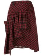 Portspure Checked Tied Sleeves Skirt - Red