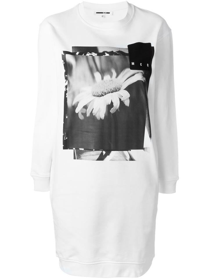 Mcq Alexander Mcqueen Daisy Collage Print Sweatshirt Dress, Women's, Size: S, White, Cotton