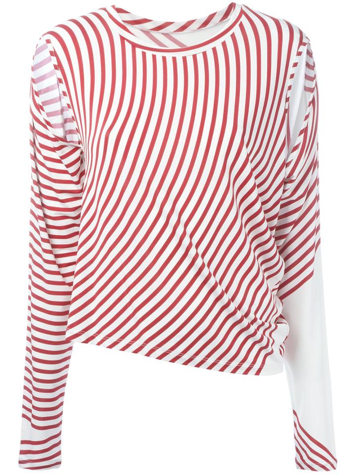 Mm6 Maison Margiela Striped Cut-out T-shirt, Women's, Size: Medium, Red, Spandex/elastane/viscose