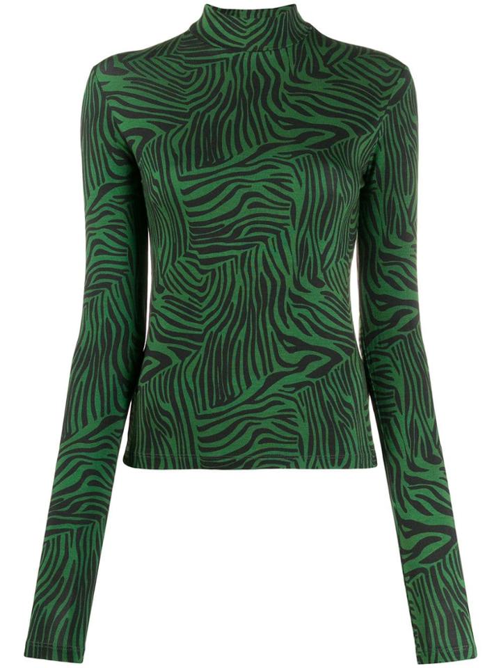Andamane Zebra Print Turtleneck Top - Green