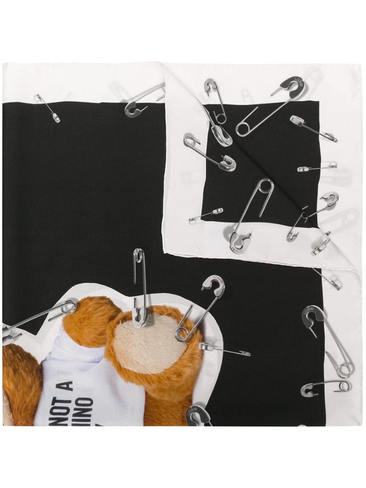 Moschino Teddy Safety Pin Print Foulard - Black